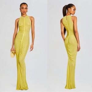 Retrofete Marsann Buttercream Yellow Sequin Maxi Dress Gown Ruched Large